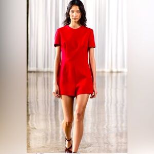 ZARA BOW TRIM SHORT RED JUMPSUIT ZW COLLECTION SIZE XS!